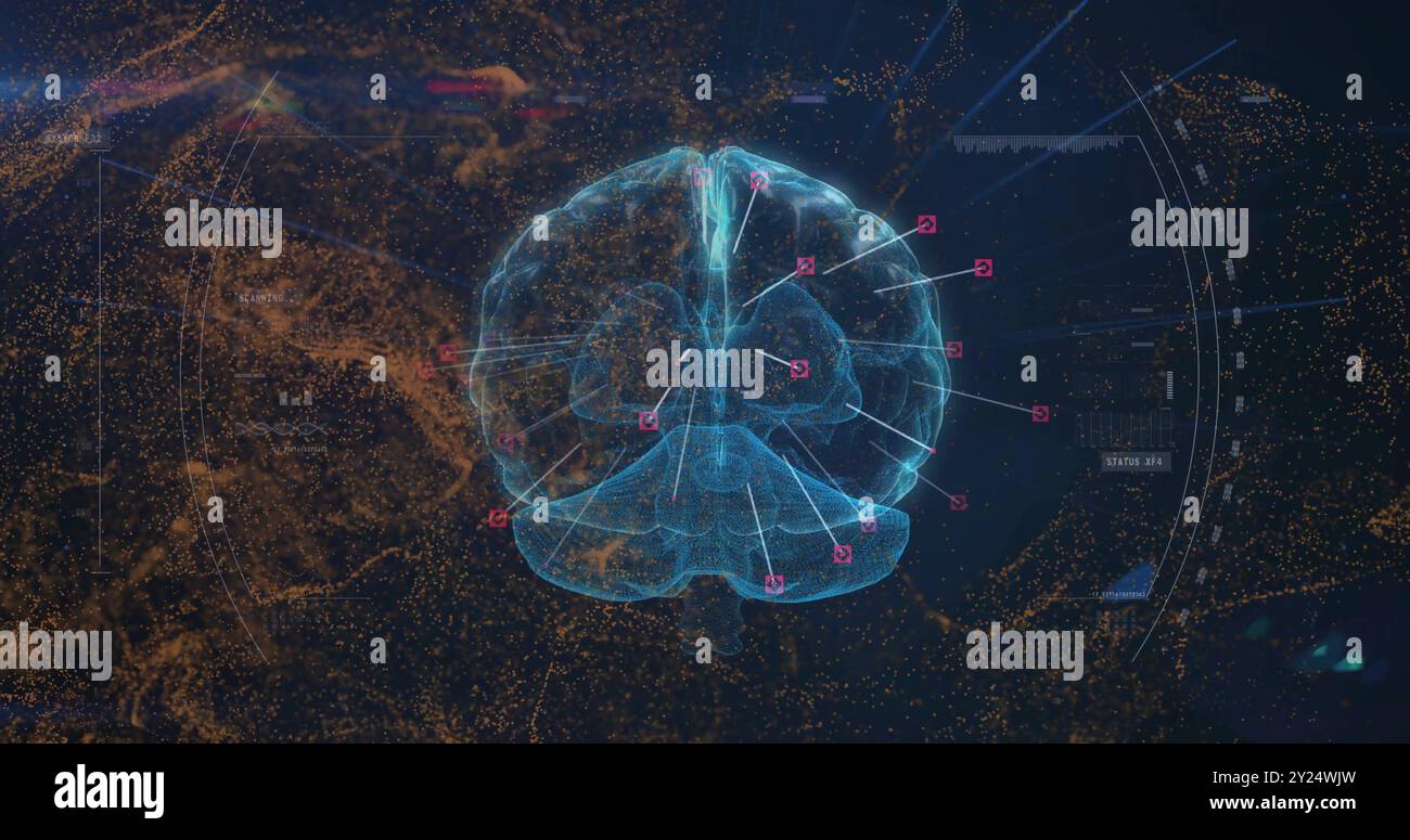 Image of digital brain spinning over data processing Stock Photo - Alamy