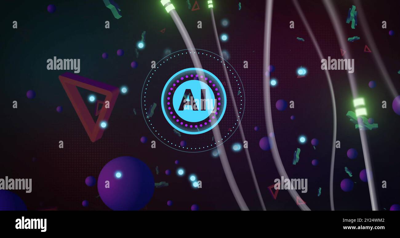 Image of digital brain with ai text over connections Stock Photo