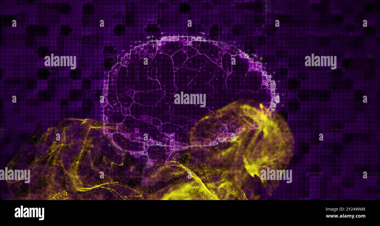 Image of digital brain spinning over yellow spots Stock Photo - Alamy