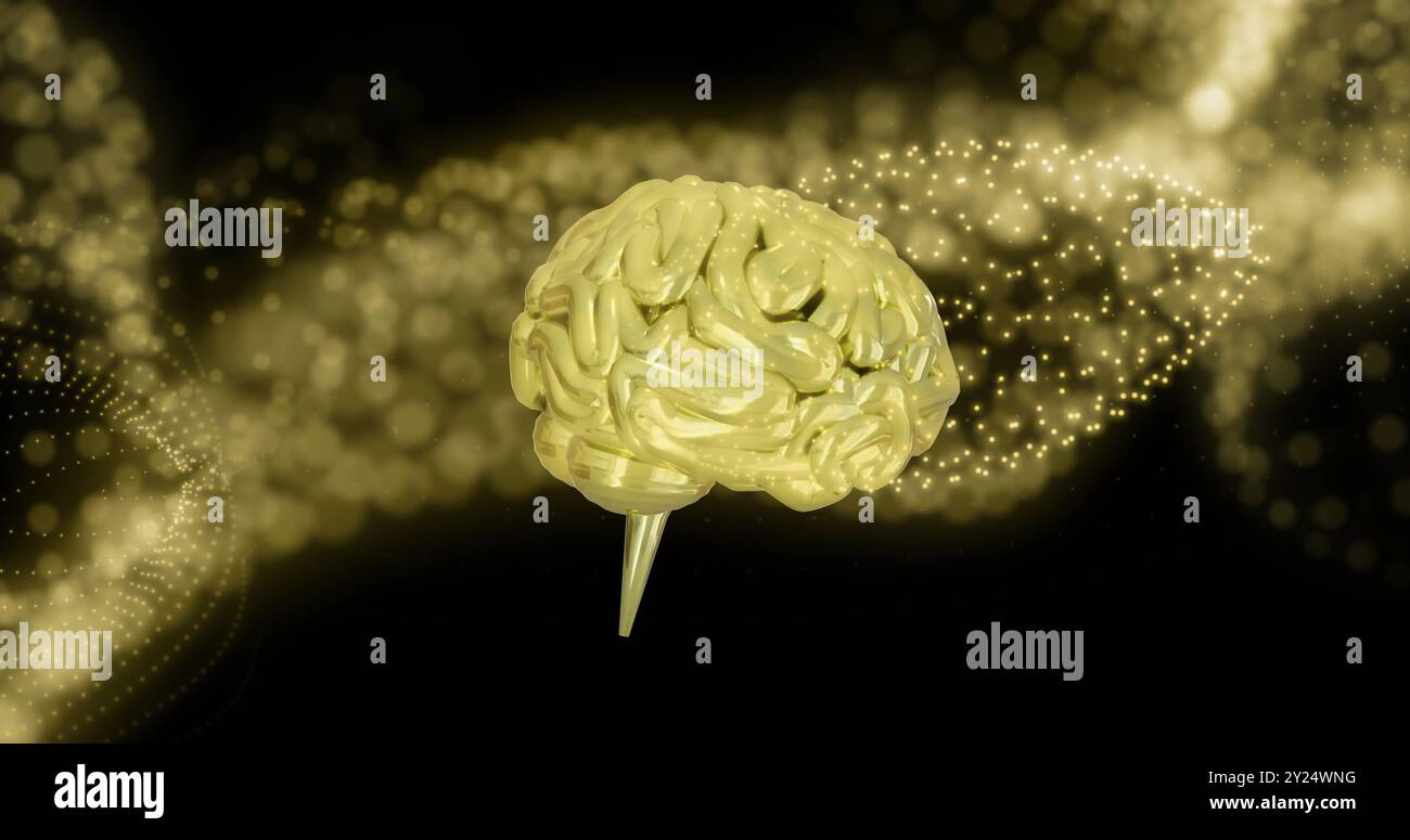 Image of digital brain spinning over yellow spots Stock Photo - Alamy