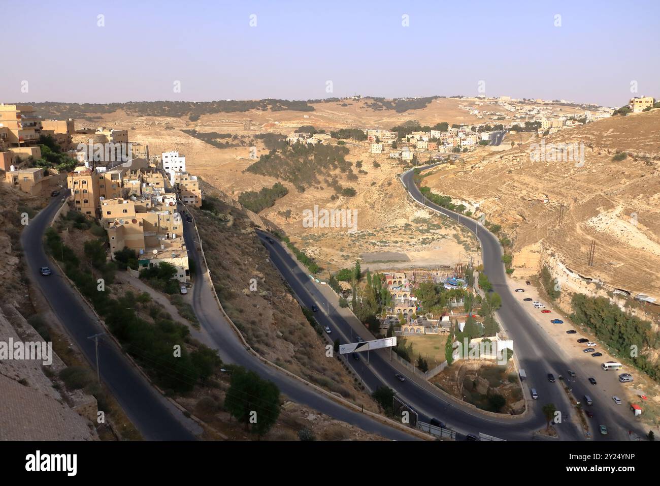 the above view of roads and Al-Karak city from castle. Al-Karak (Karak ...