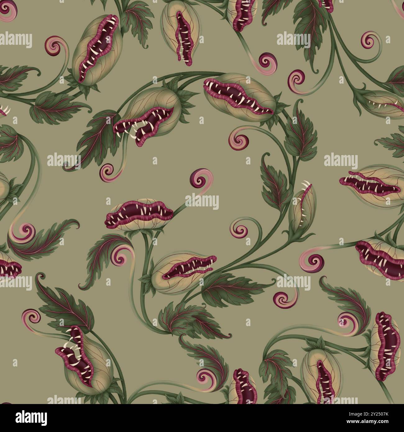 Halloween Seamless pattern with carnivorous plant in cartoon style ...