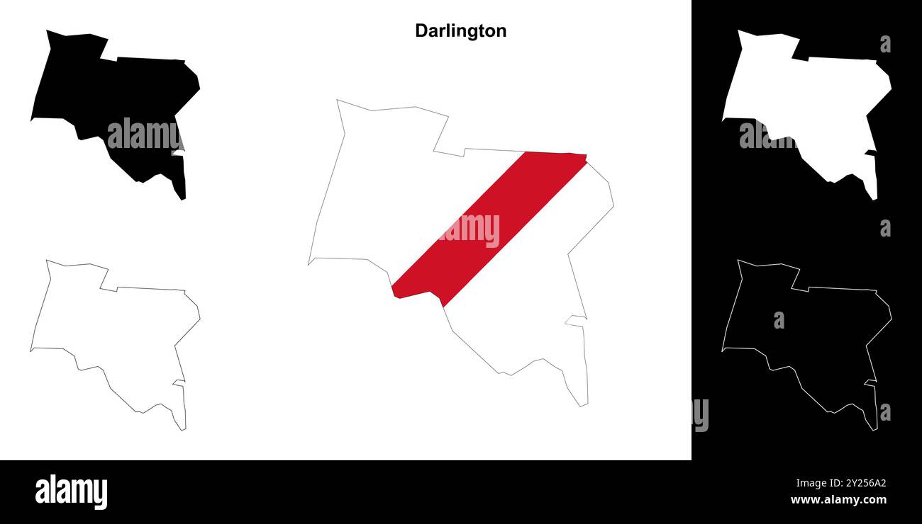 Darlington blank outline map set Stock Vector