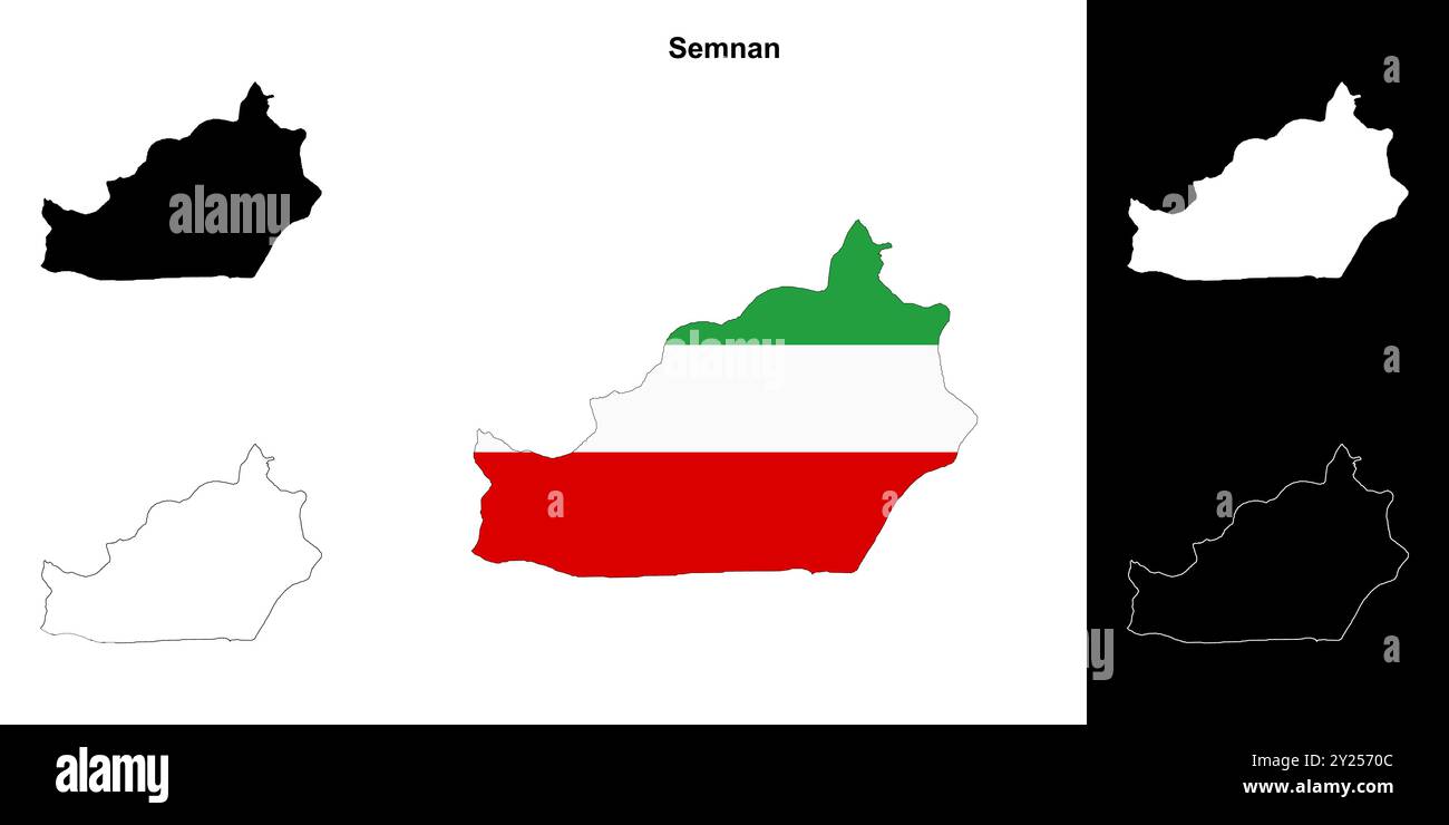 Semnan province outline map set Stock Vector