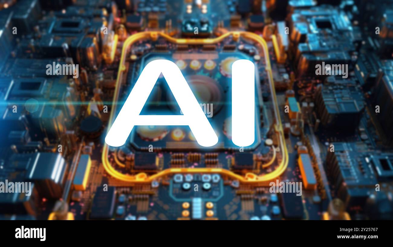 Technology abstract artistic defocused background, internet and networking concept.AI Learning and Artificial Intelligence Concept. Stock Photo