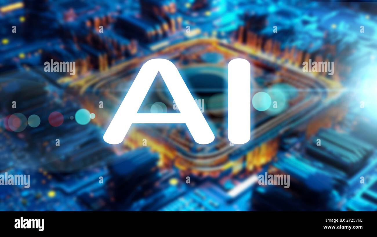 Technology abstract artistic defocused background, internet and networking concept.AI Learning and Artificial Intelligence Concept. Stock Photo