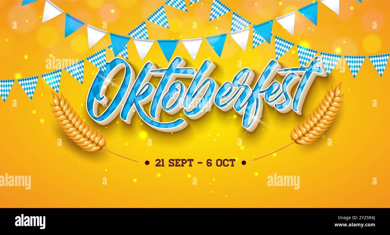Oktoberfest Party Banner Illustration with Fresh Lager Beer and Barleys ...