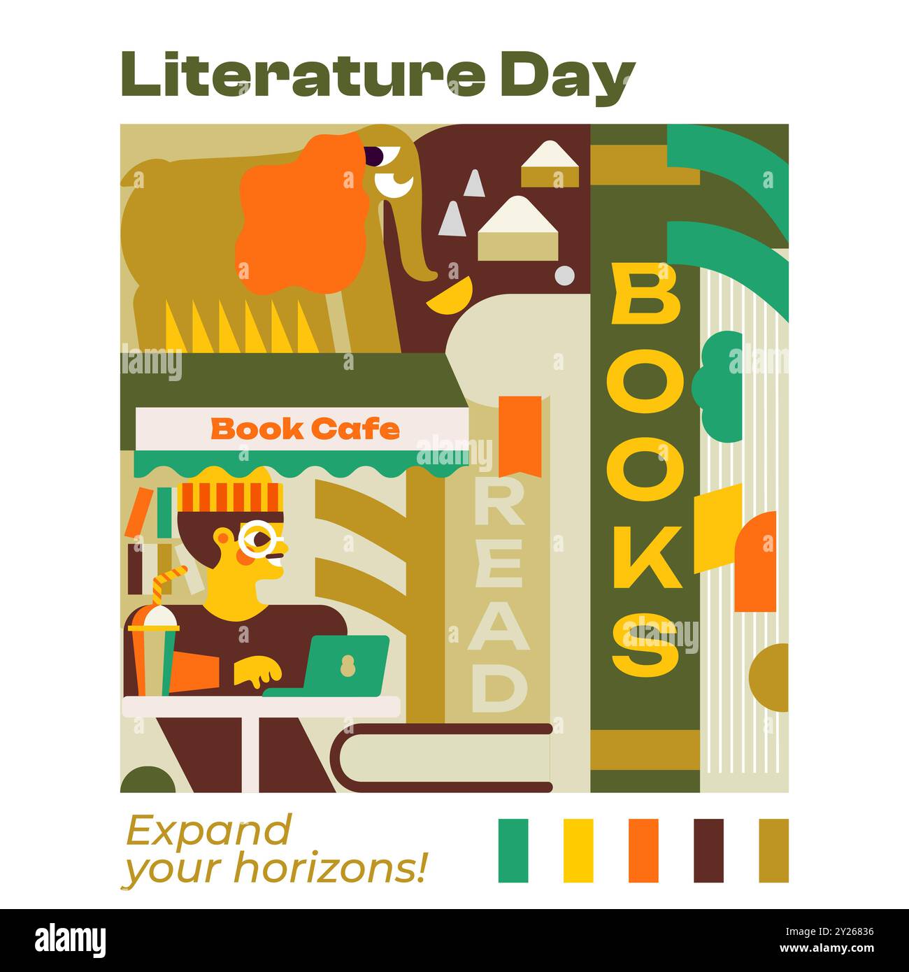 Illustration on the subject of Books. Design perfect for bookstores and cafes, literary events, festivals, and book clubs. Stock Vector