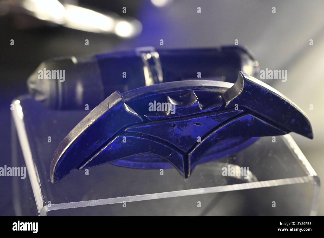 Branding Device As used by Ben Affleck as ‘Batman’ Batman v Superman - Dawn of Justice (2016) on display at the Batman Unmasked exhibition in London Stock Photo