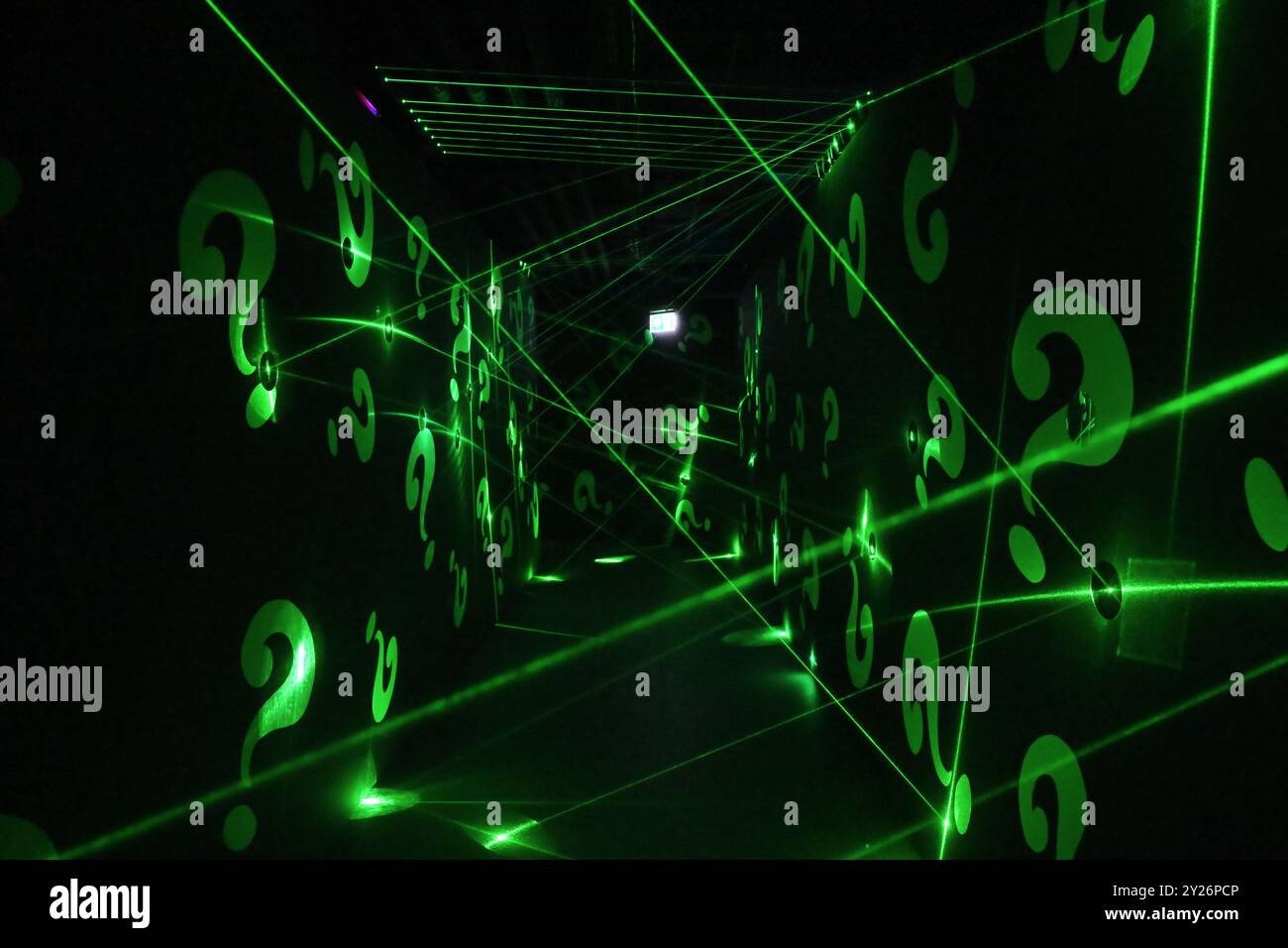 A Riddler themed room in the Batman Unmasked exhibition in London Stock ...