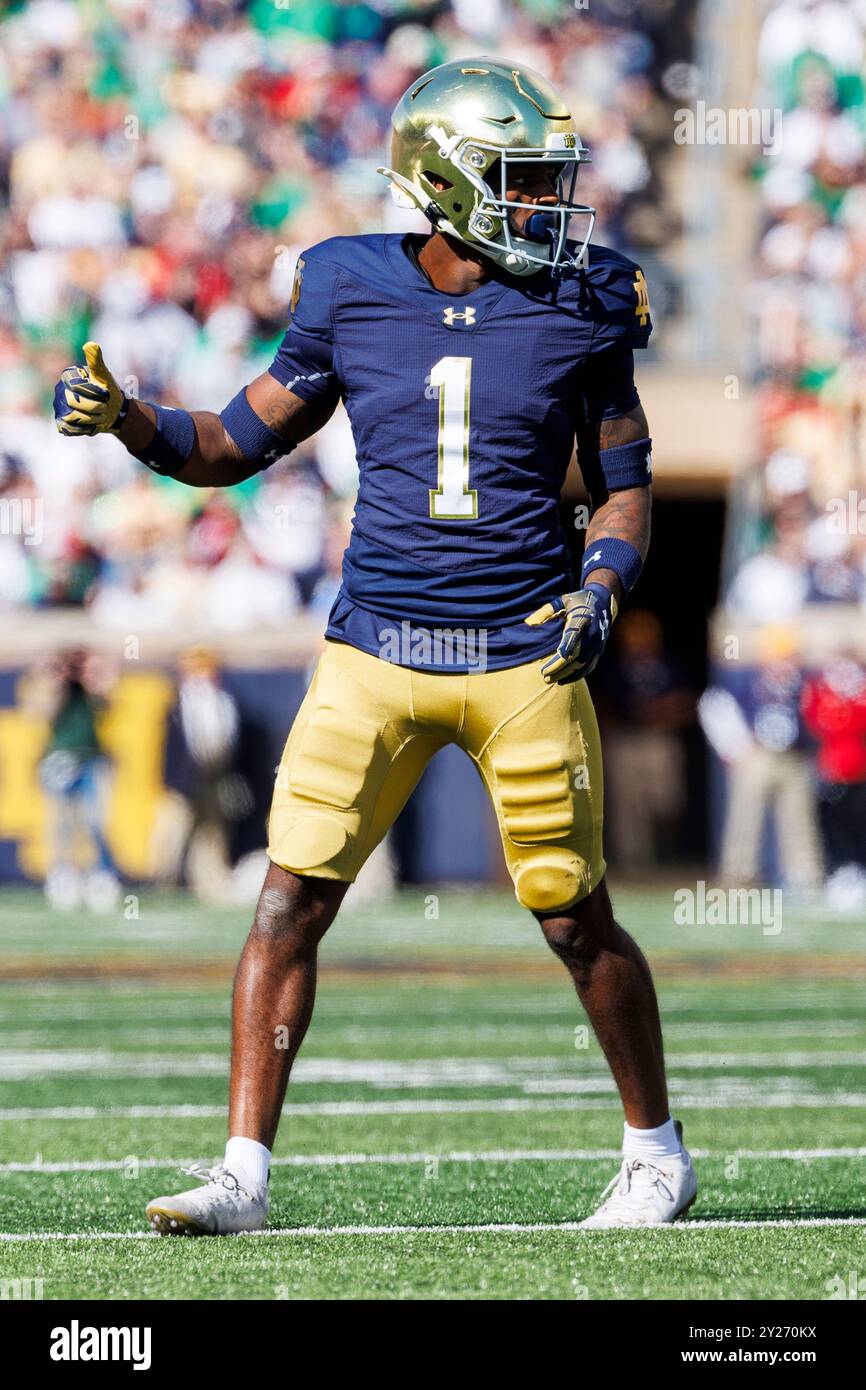 September 07 2024 Notre Dame safety Jordan Clark 1 during NCAA football game action between the Northern Illinois Huskies and the Notre Dame Fighting Irish at Notre Dame Stadium in South Bend