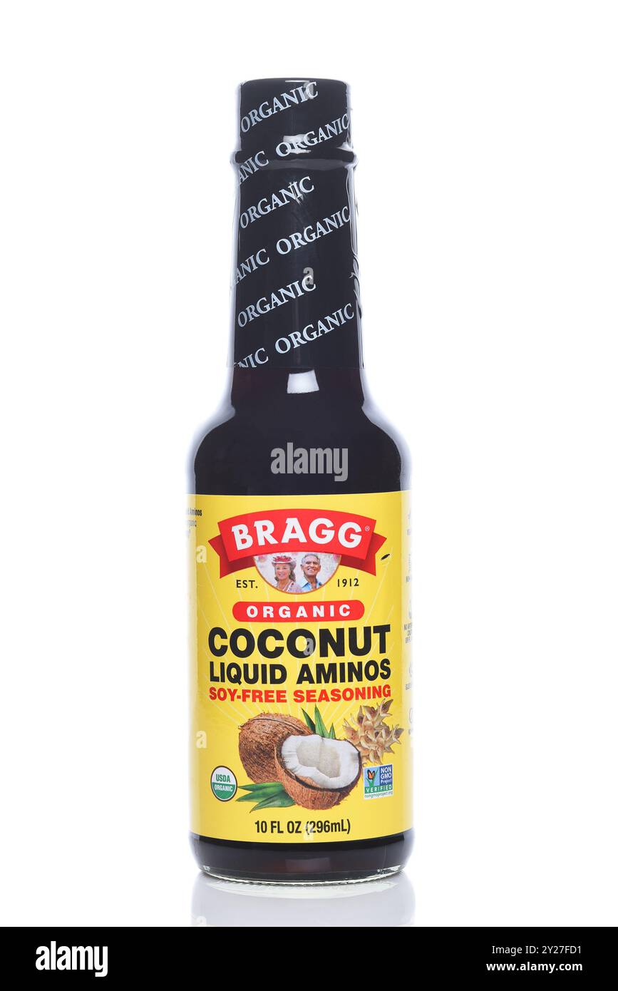 IRVINE, CALIFORNIA - 6 SEPT 2024: A bottle of Bragg Organic Coconut Liquid Aminos Soy Free Seasoning. Stock Photo