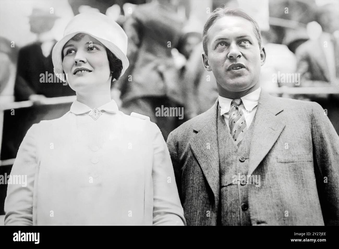 Championship golfer Bobby Jones (1902-1971) and his wife Mary Rice Jones (1902-1975) on a boat in New York Harbor in 1926. Bobby is the only golfer to ever achieve a single-year 'Grand Slam' consisting of victory in all four major golf tournaments of his era (the open and amateur championships in both the US and the UK) in a single calendar year (1930). Stock Photo