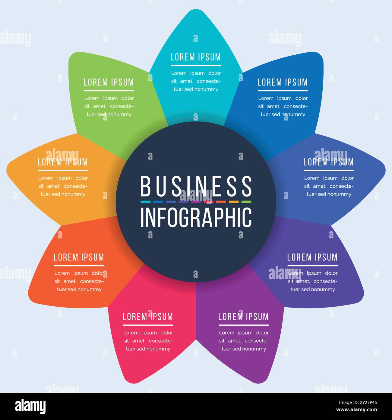 Business Infographic circle design 9 steps, objects, elements or Options infographic business information template Stock Vector
