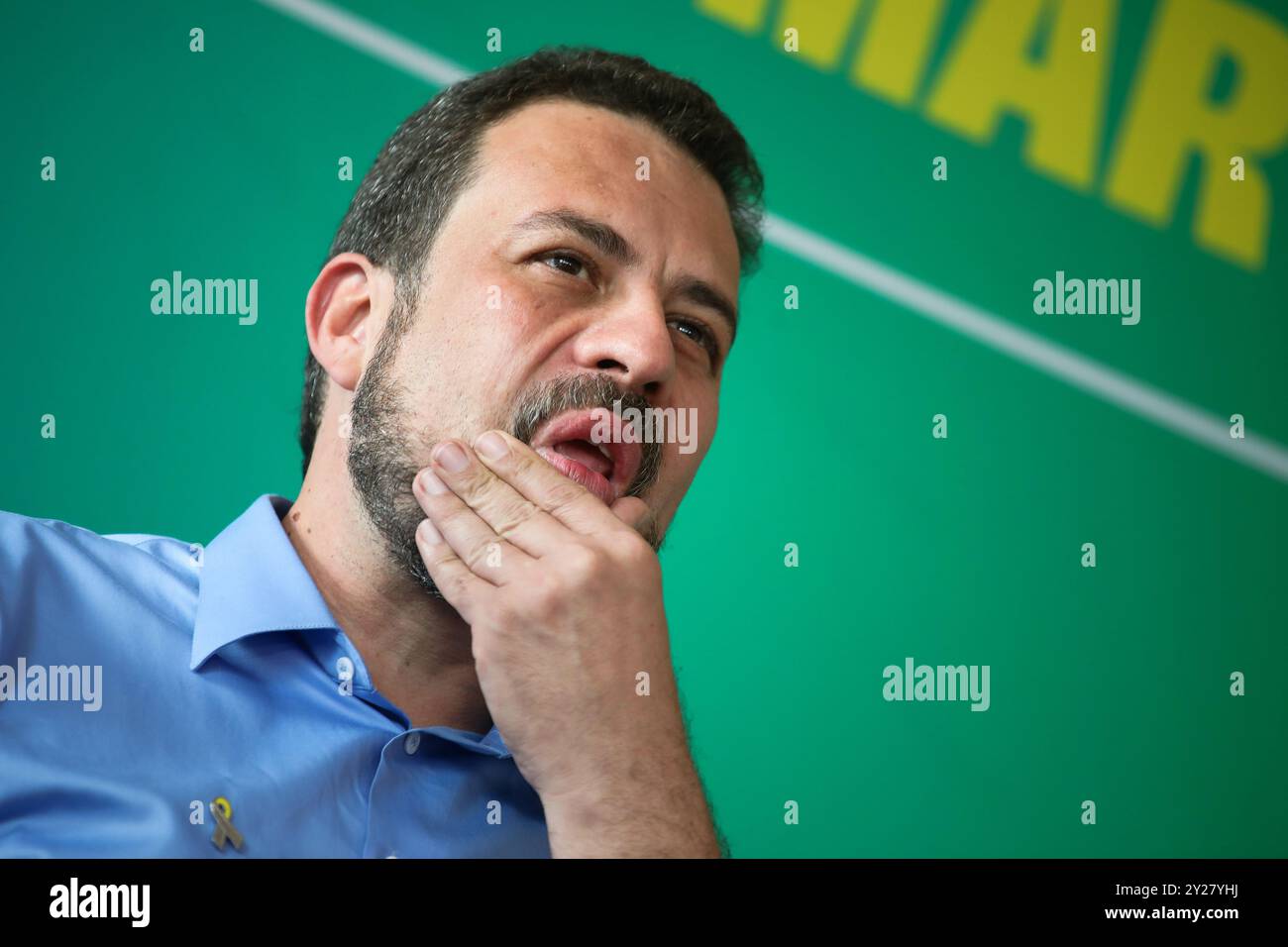 Sao Paulo, Brazil. 09th Sep, 2024. SP - SAO PAULO - 09/09/2024 - SAO PAULO, MEETING ON MENTAL HEALTH WITH BOULOS AND MARTA - Guilherme Boulos (PSOL) candidate for mayor of Sao Paulo during a meeting on Mental Health with Boulos and Marta, at Casa Portugal, in the Liberdade neighborhood in Sao Paulo, this Monday (9). Photo: Reinaldo Campos/AGIF (Photo by Reinaldo Campos/AGIF/Sipa USA) Credit: Sipa USA/Alamy Live News Stock Photo