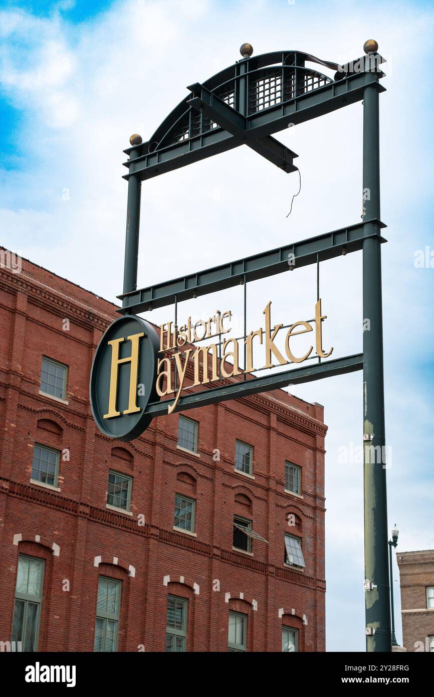 Sign for Historic Haymarket District in Lincoln Nebraska Stock Photo - Alamy