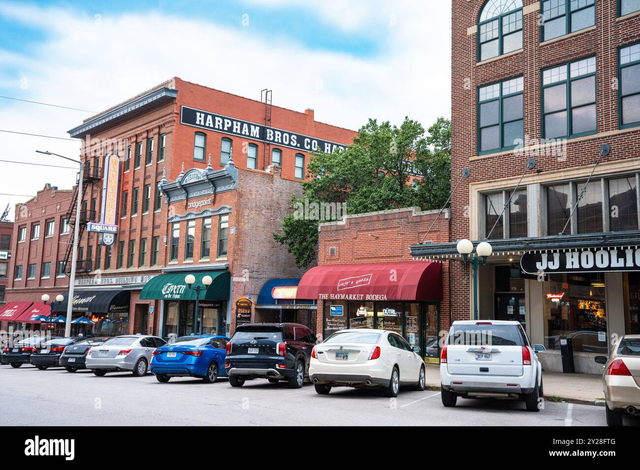 Street scene from historic Haymarket district in Lincoln Nebraska Stock Photo