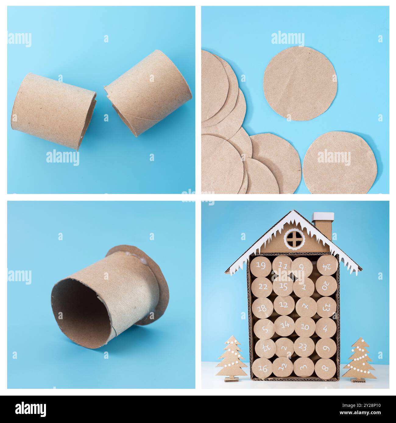 DIY advent calendar with numbered compartments in house shape 