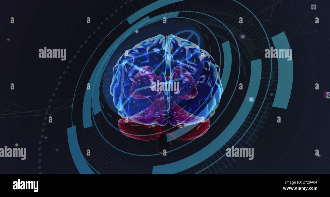 Image of human brain and digital data processing over scope scanning ...