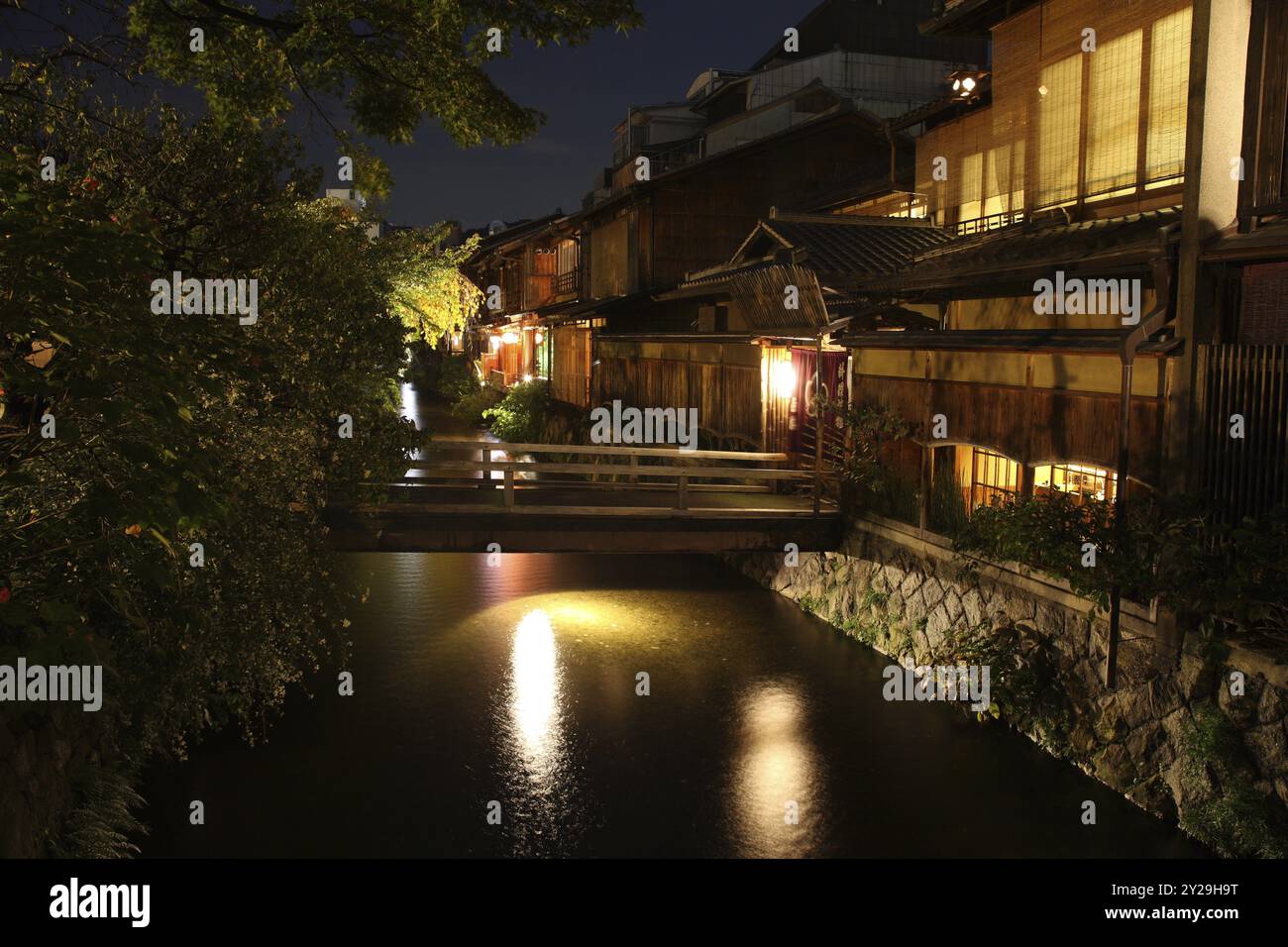 Illuminated Kyoto City historic district at night Stock Photo - Alamy