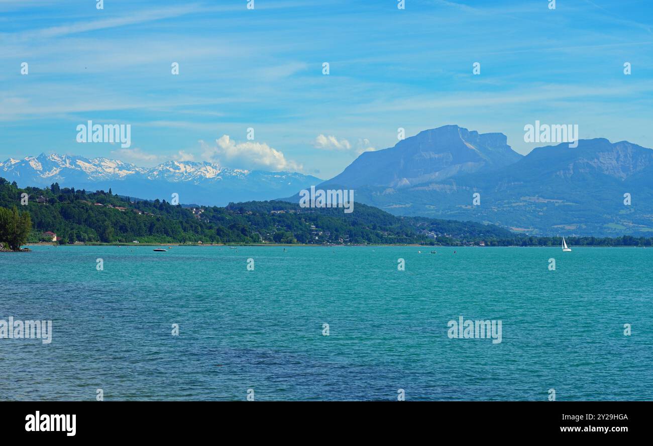 Day view of Aix-Les-Bains in summer, a resort spa town on Lac du Bourget lake in Savoie, Alps, France Stock Photo