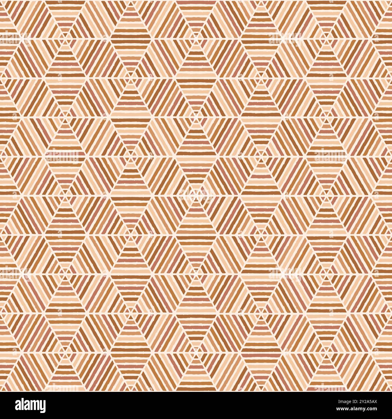 Abstract hexagon lines seamless pattern. Brown vector illustration pattern background Stock Vector