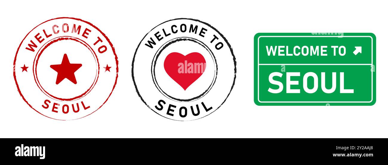 Welcome to seoul south korea capital city stamp badge colorful label