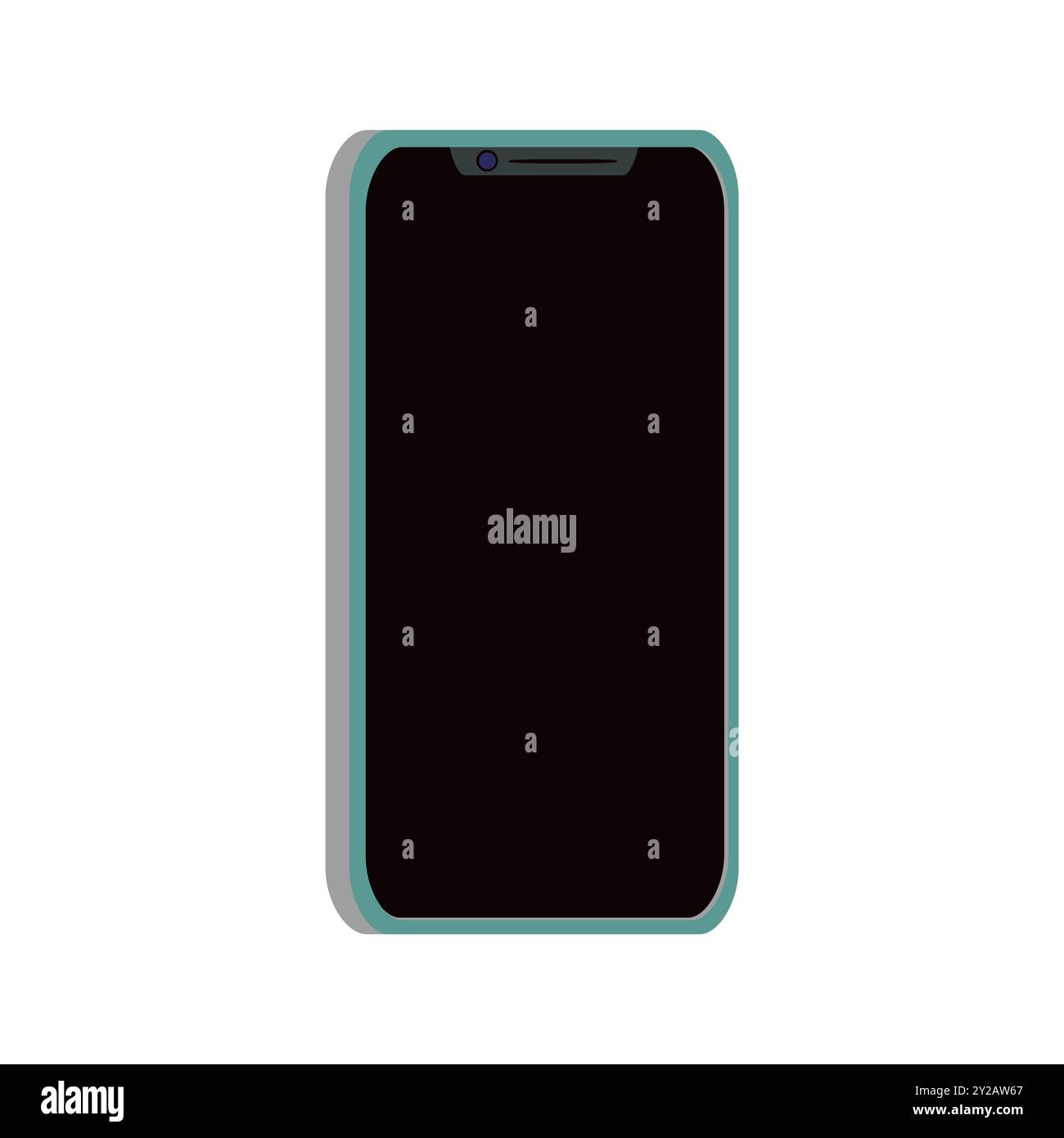 Stylish Green Bordered Smartphone Vector with Black Screen on White Background Stock Vector