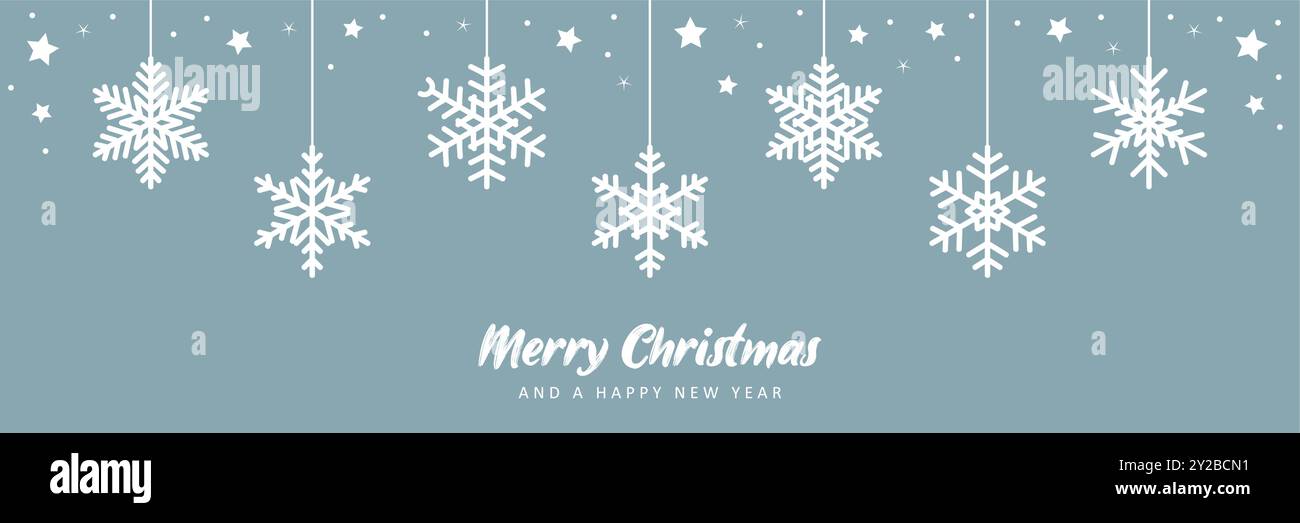 christmas greeting banner with hanging snowflakes vector illustration ...