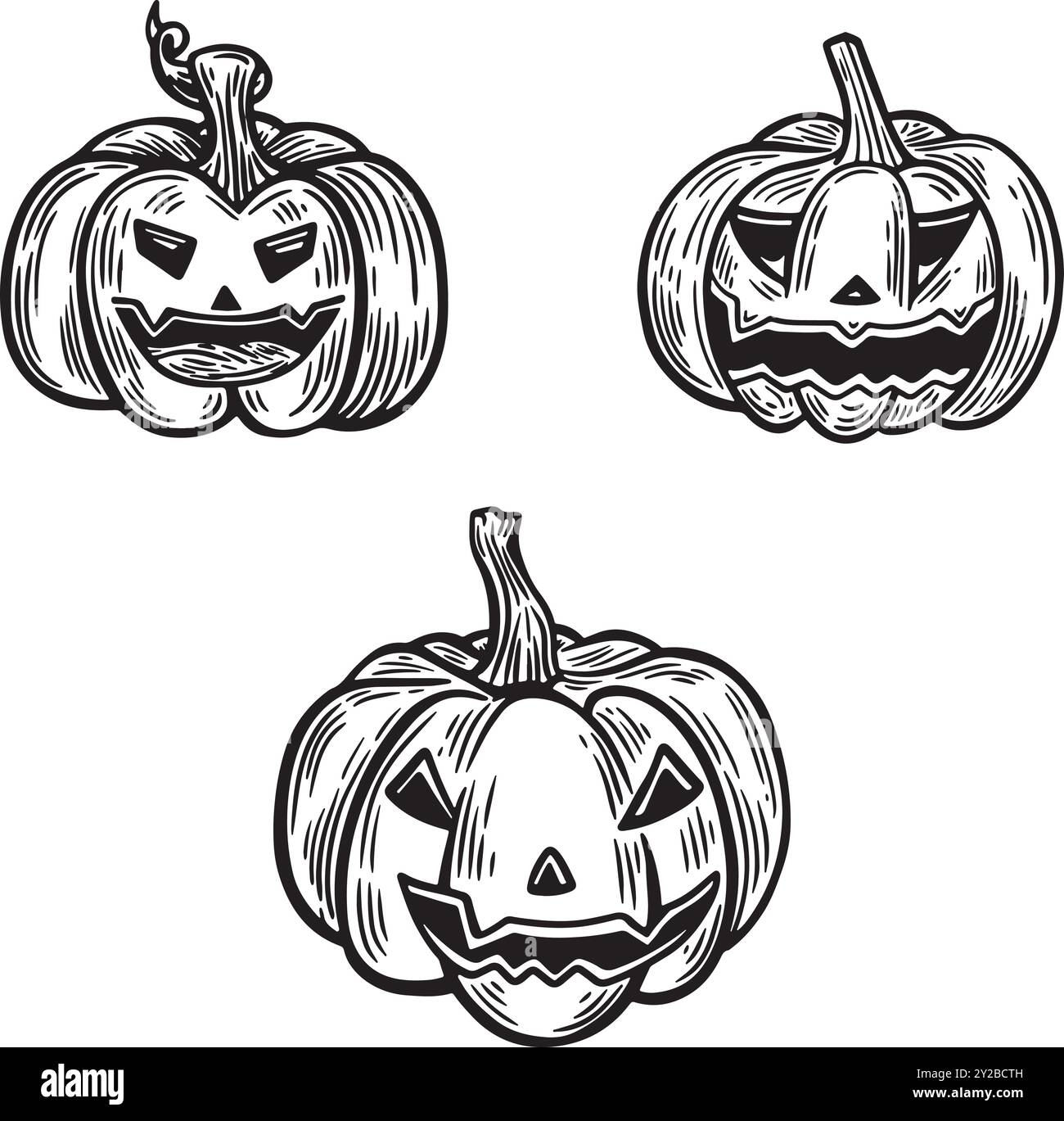 Halloween pumpkin set engraved vector illustration Stock Vector Image ...