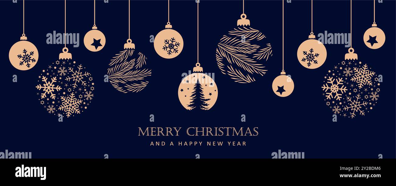 merry christmas card with hanging ball decoration vector illustration ...