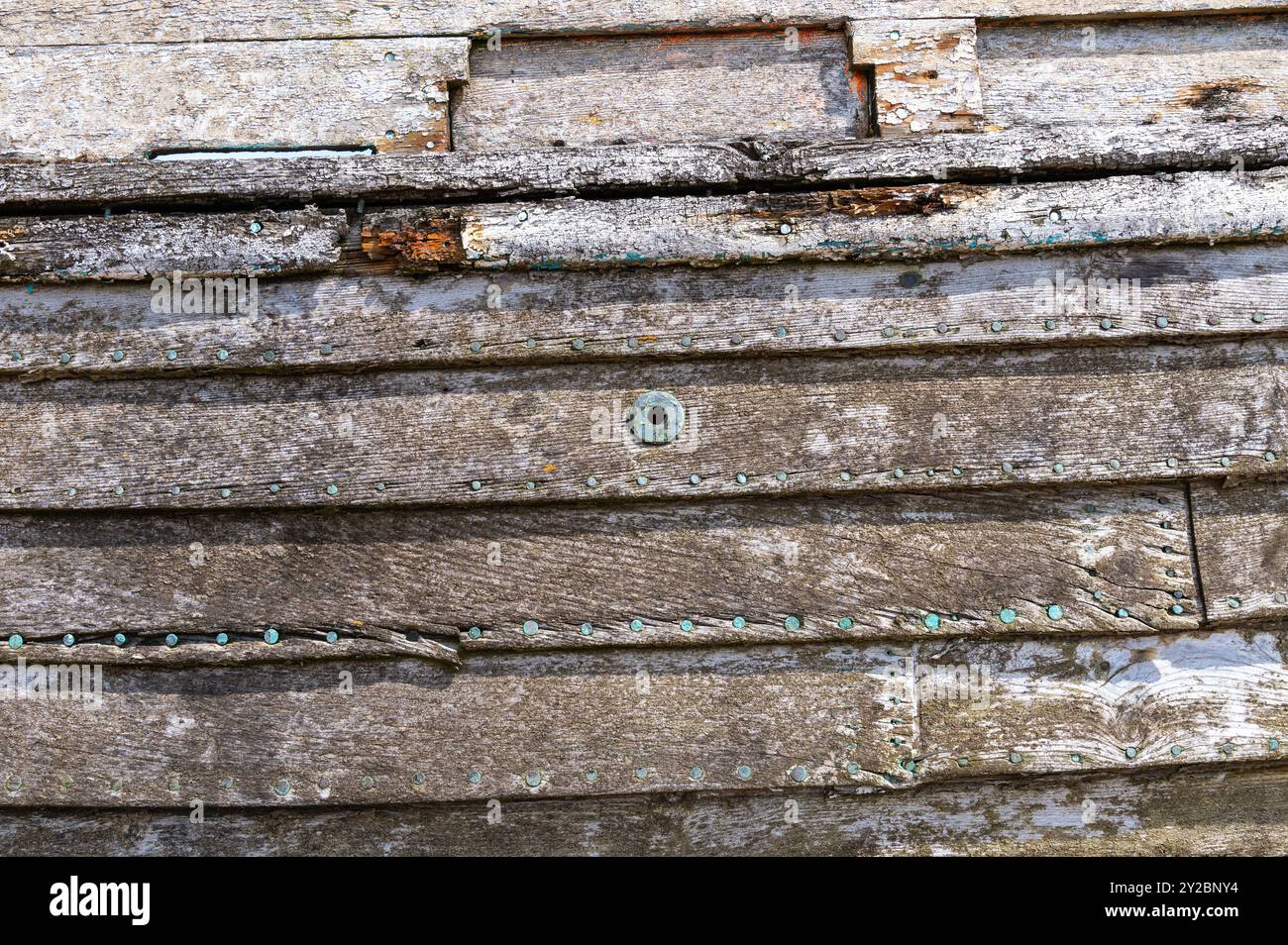 Details of an old rotten wooden fishing boat in Hastings, England with ...