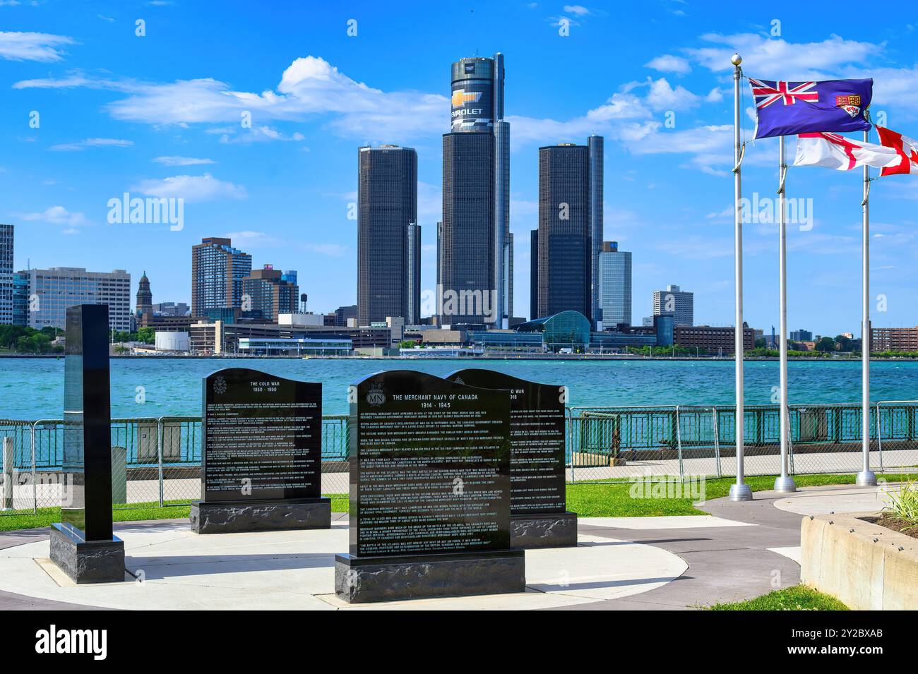 Part of The Naval Monument by the Detroit River, dedicated to the men and women who served in the Royal Canadian Navy and the Canadian Merchant Navy. Stock Photo