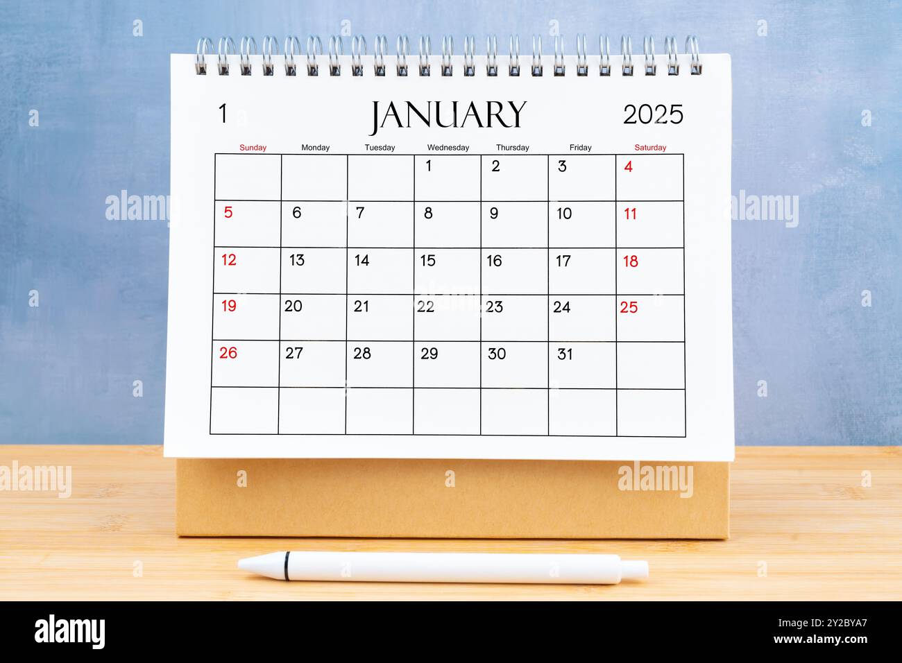 January 2025, Monthly desk calendar for 2025 year on wooden table Stock