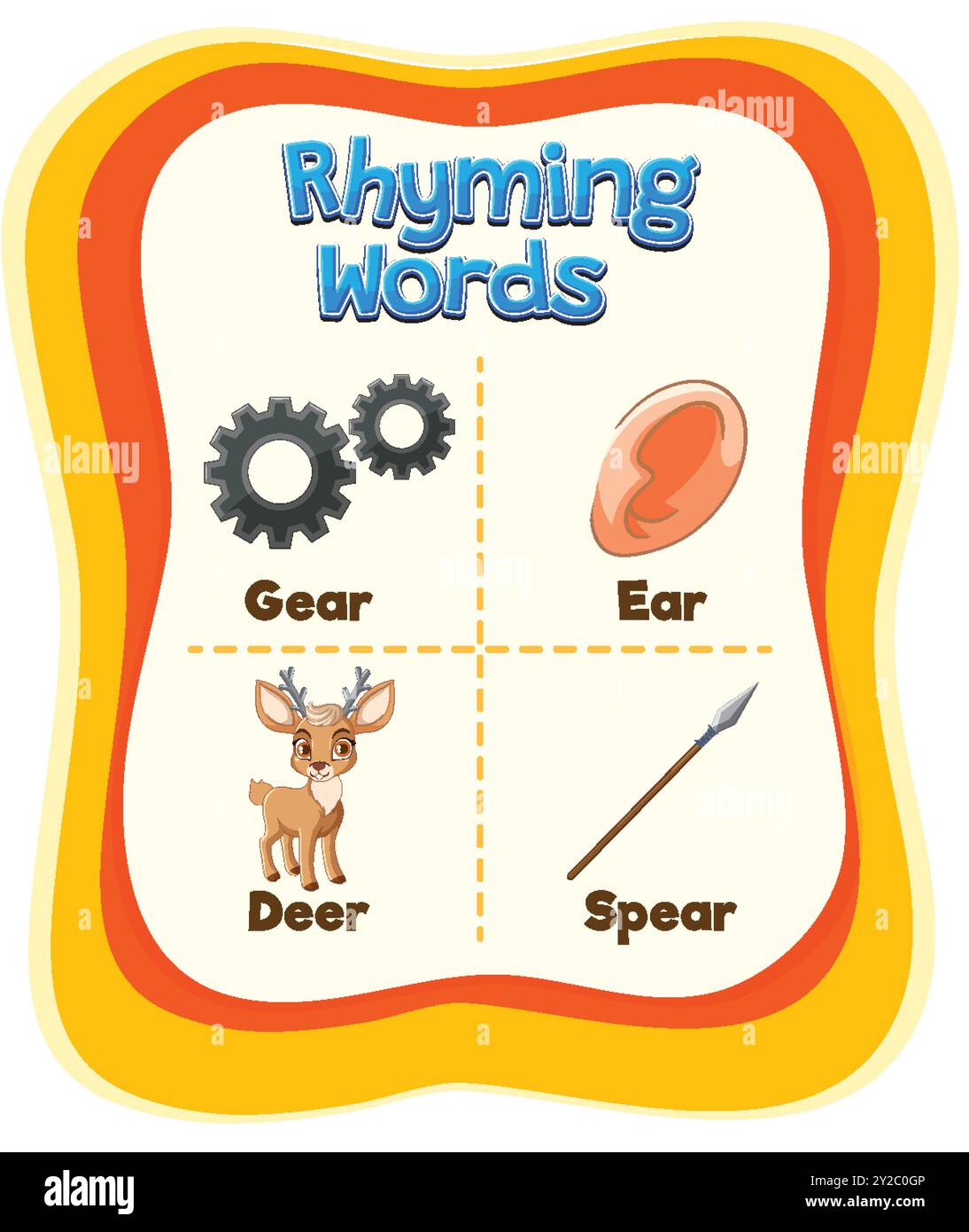 Illustration of rhyming words with pictures Stock Vector