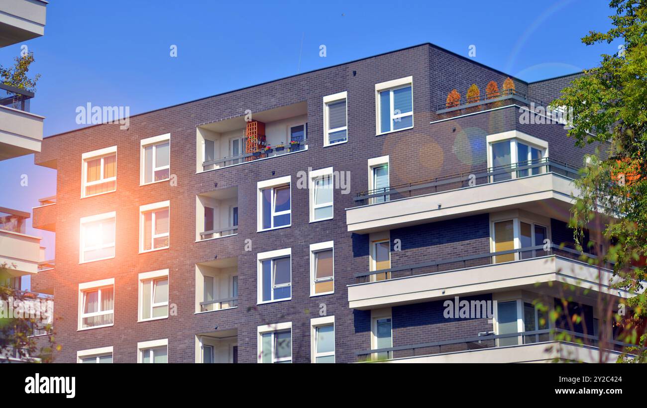 Eco apartment building saving energy and fresh air concept. European ...