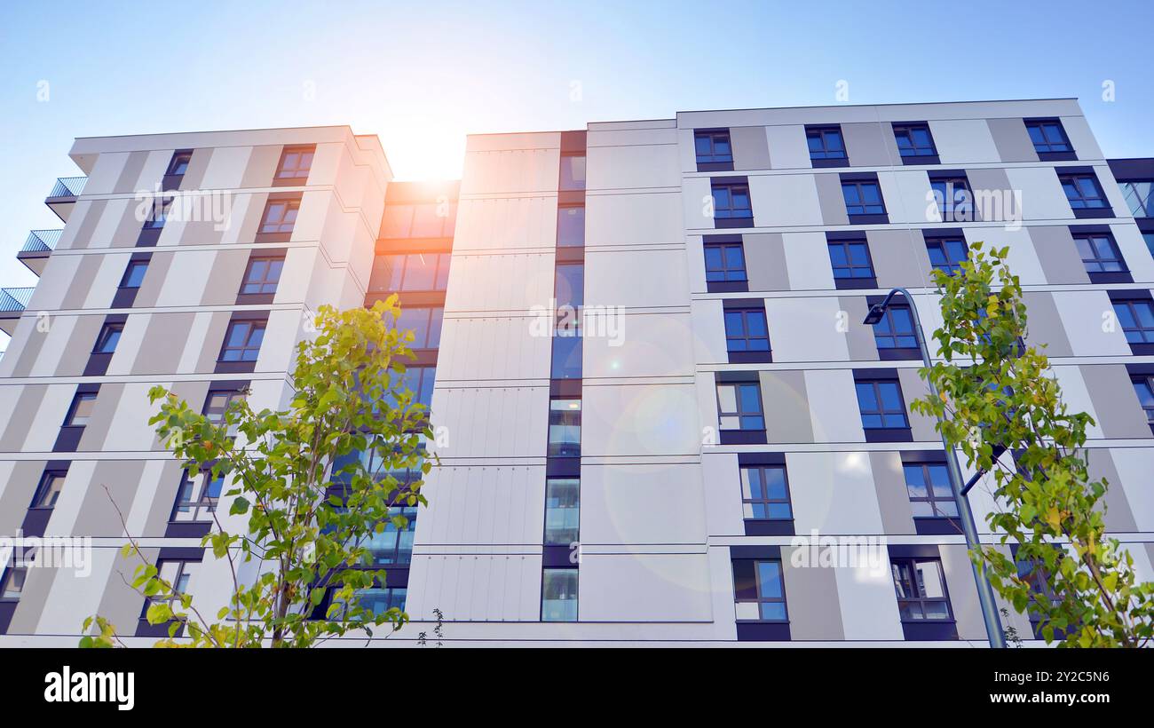 Eco apartment building saving energy and fresh air concept. European ...