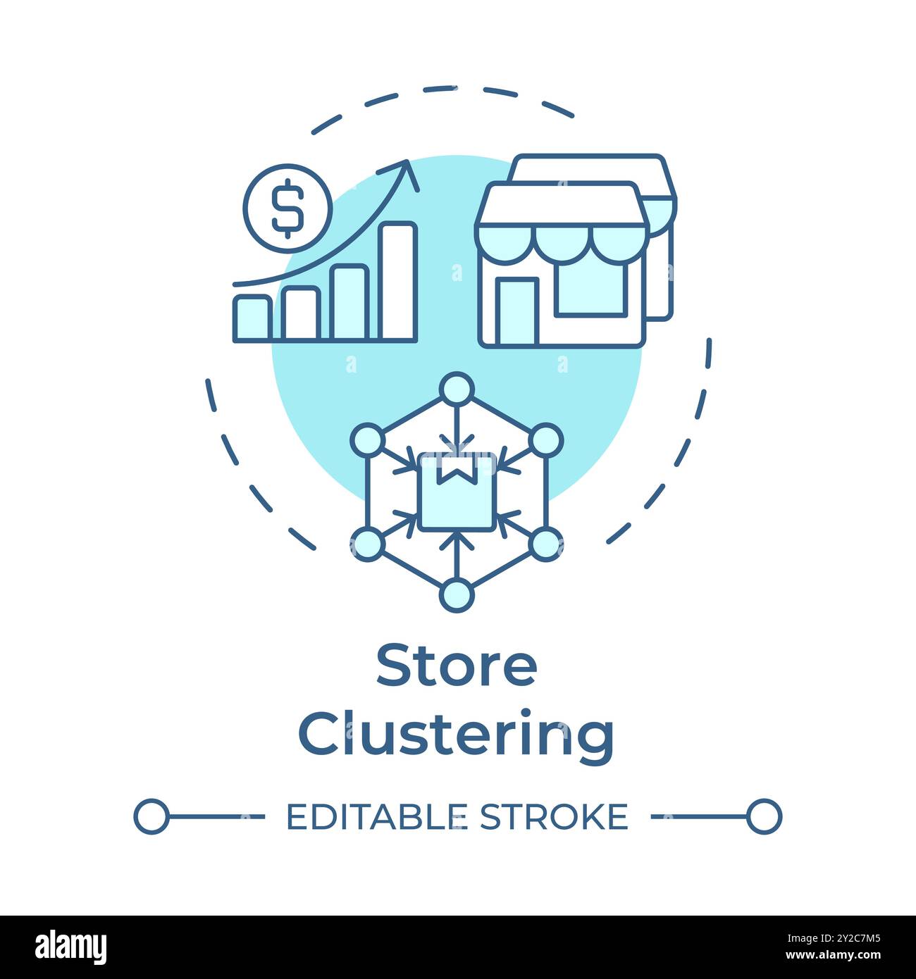 Store clustering soft blue concept icon Stock Vector