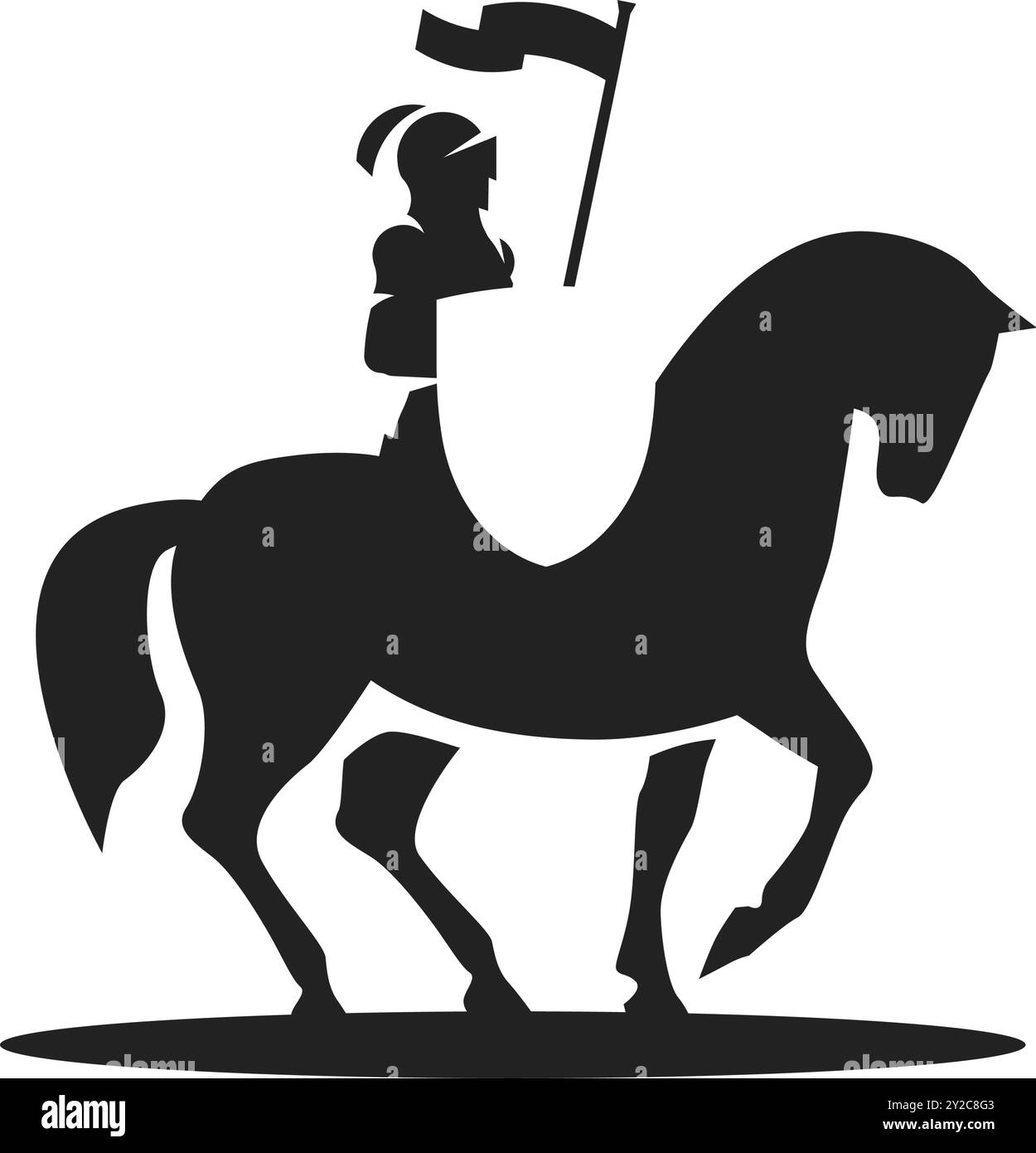 Silhouette of a knight riding on a horse with shield and banner. Vector ...