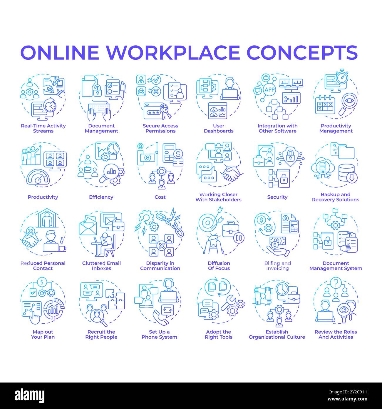 Online workplace blue gradient concept icons Stock Vector Image & Art ...