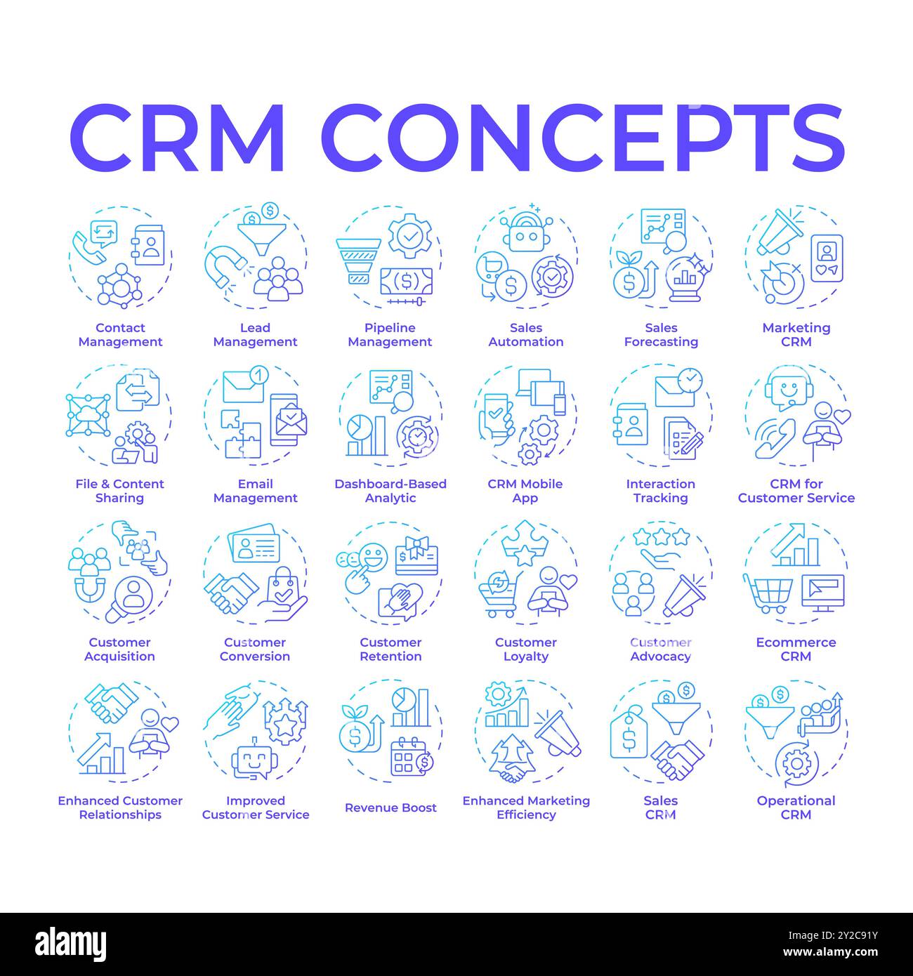 CRM blue gradient concept icons Stock Vector Image & Art - Alamy