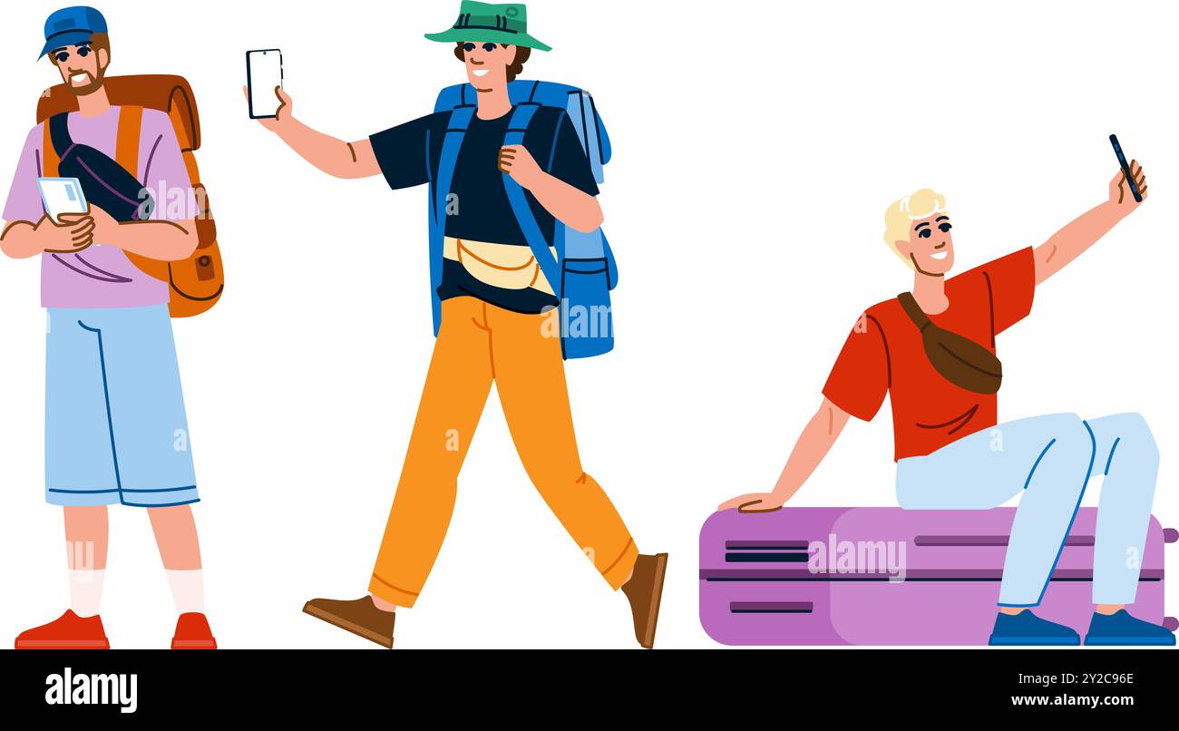 Exploring Man Vector Explore man tourist phone vector journey wanderlust hi-res stock ...