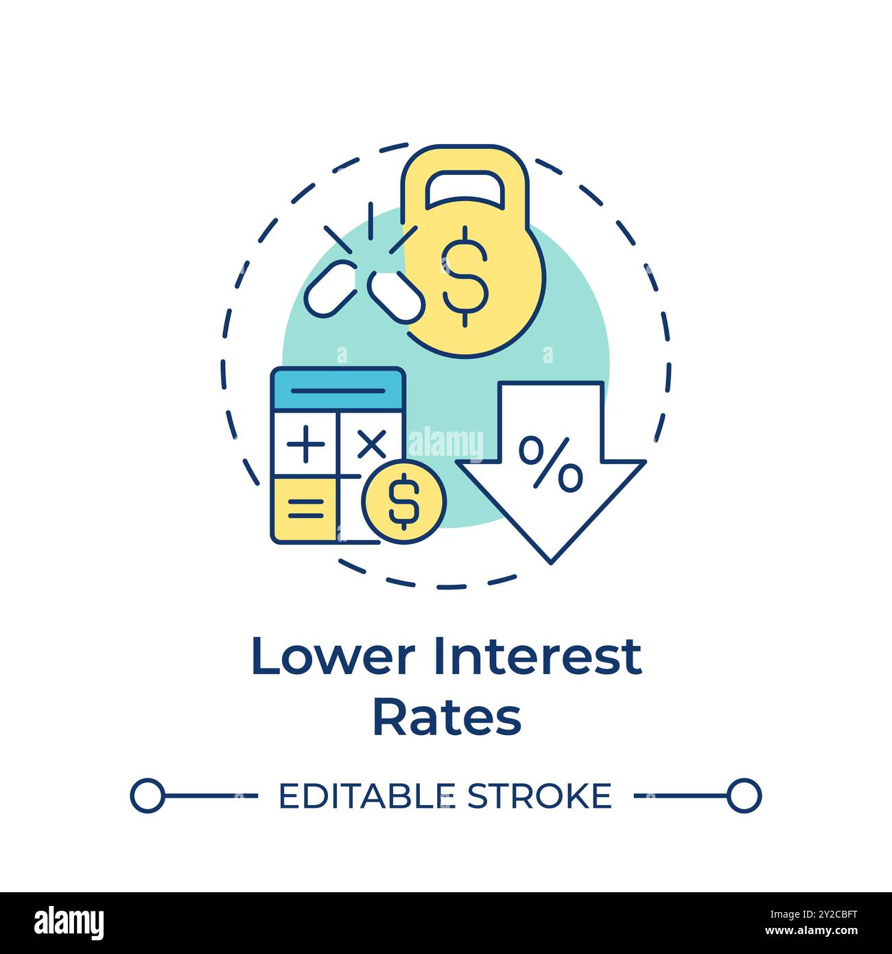Lower interest rates multi color concept icon Stock Vector