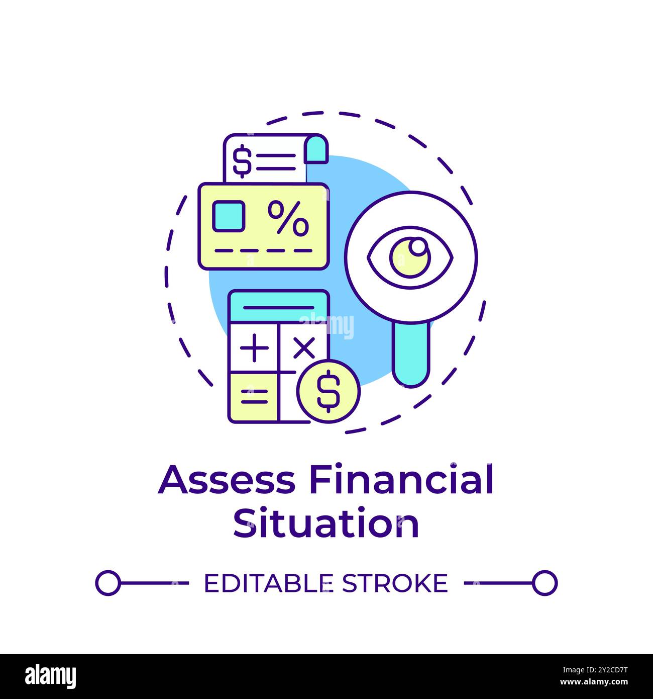 Assess financial situation multi color concept icon Stock Vector