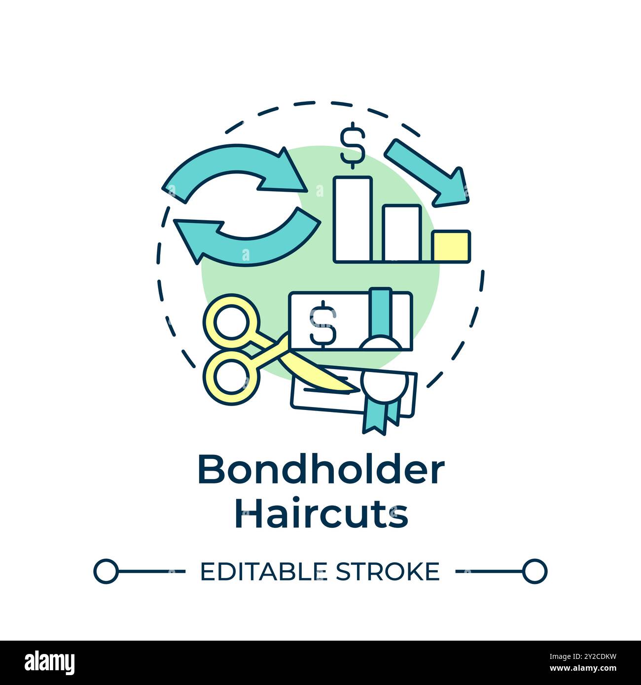 Bondholder haircuts multi color concept icon Stock Vector