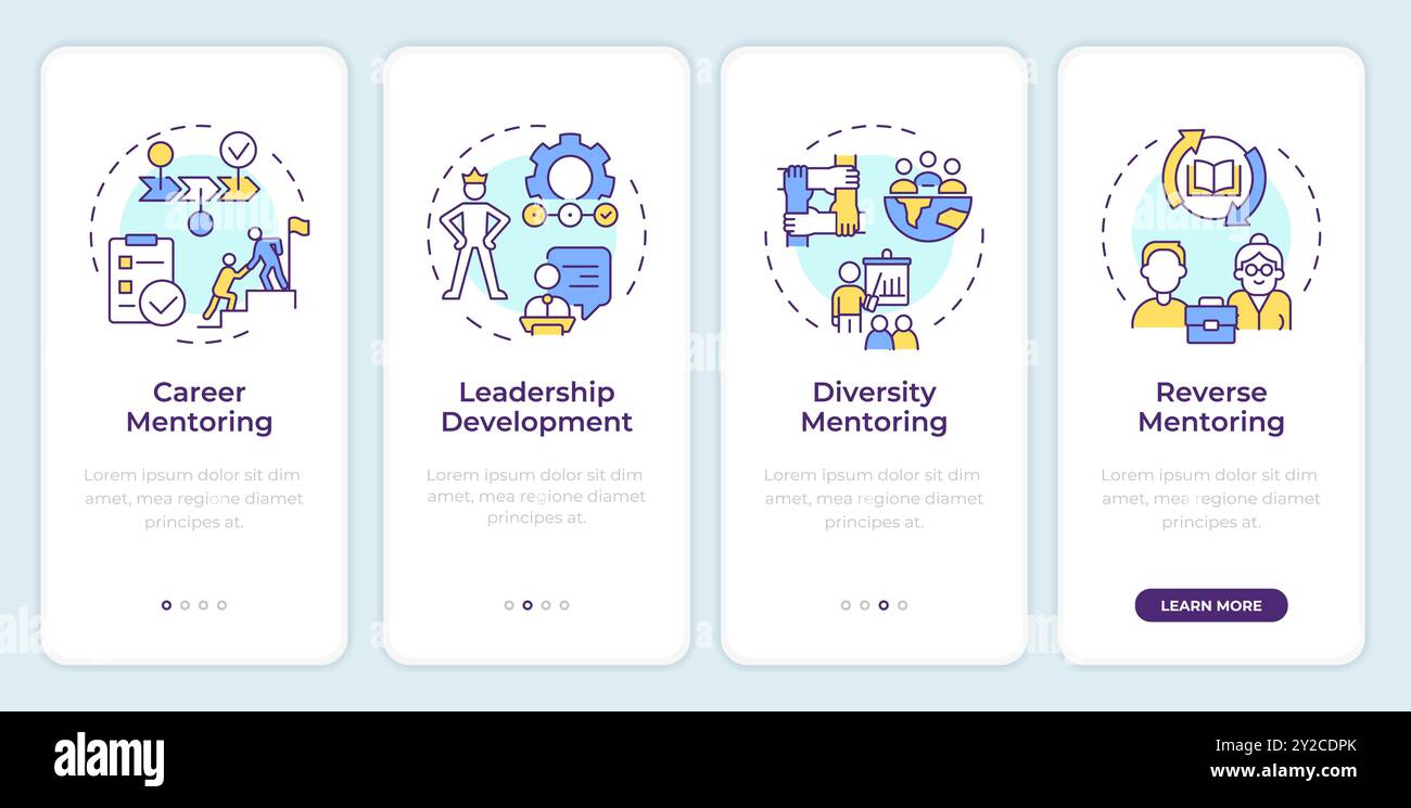 Mentoring in workplace onboarding mobile app screen Stock Vector
