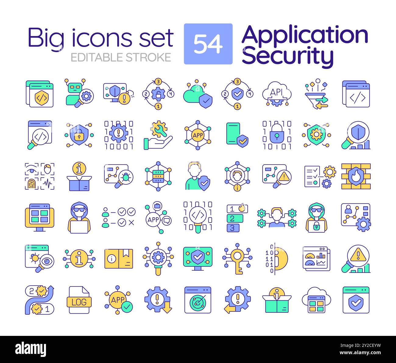 Application security RGB color icons set Stock Vector