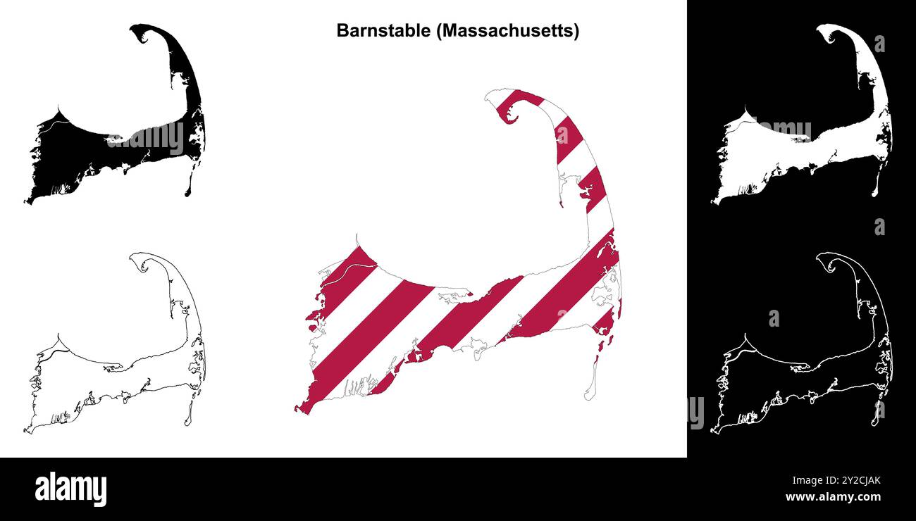Barnstable County (Massachusetts) outline map set Stock Vector Image ...