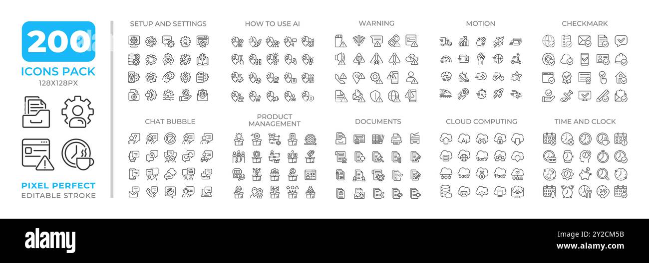 Modern computer technology line icons set collection Stock Vector