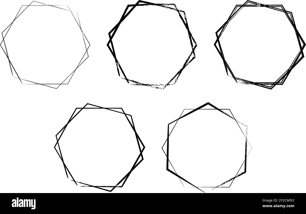 Hexagon grunge texture element frame border shape icon for decorative ...